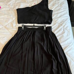 A-symmetrical crop top with maxi skirt